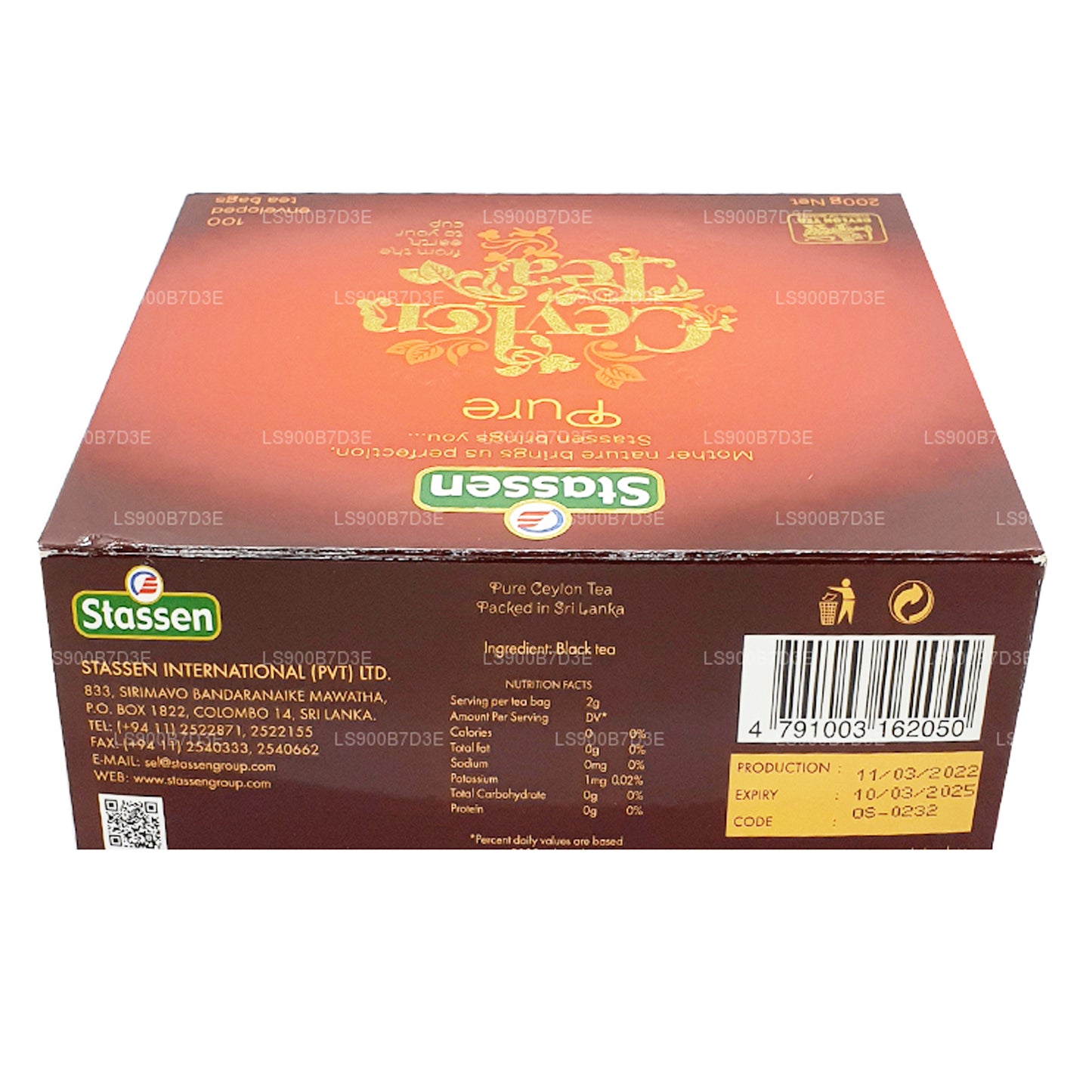 Stassen Pure Ceylon Black Tea (200g) 100 Tea Bags