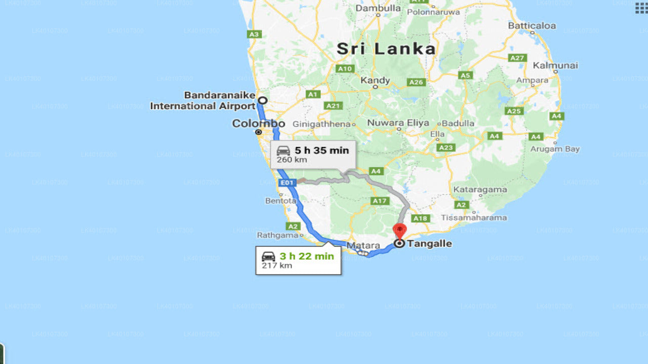 Colombo Airport (CMB) to Tangalle City Private Transfer