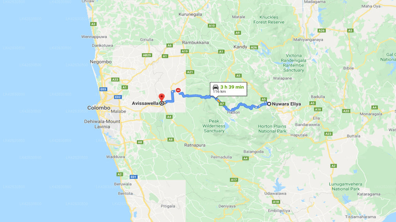 Nuwara Eliya City to Avissawella City Private Transfer