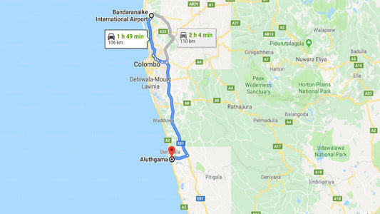 Transfer between Colombo Airport (CMB) and Ganga Garden Hotel and Restaurant, Aluthgama