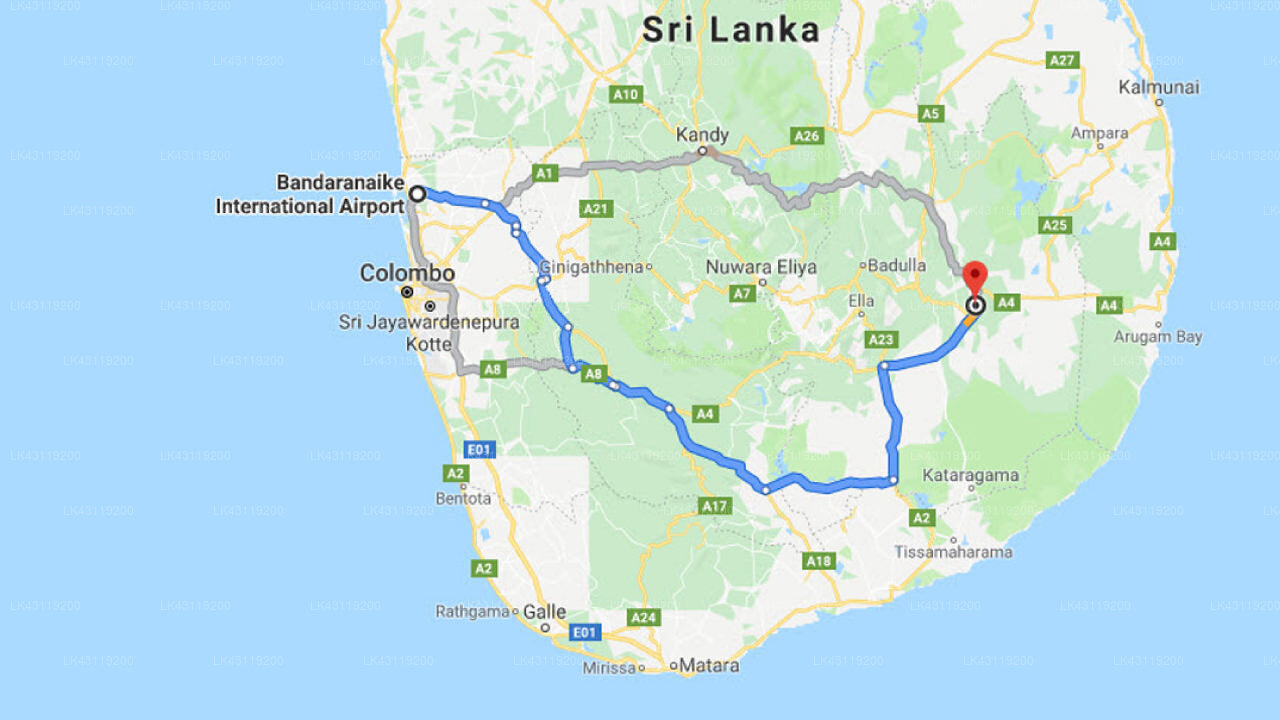 Transfer between Colombo Airport (CMB) and Wellassa Inn, Moneragala