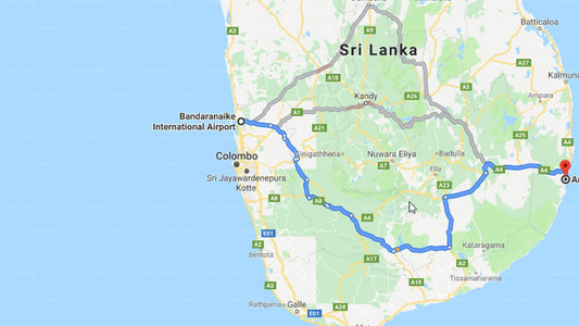 Transfer between Colombo Airport (CMB) and Ocean Beach Hotel, Arugam Bay