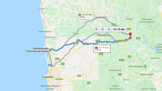 Transfer between Colombo Airport (CMB) and Villa Montana, Kandy