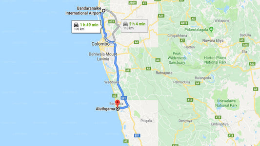 Transfer between Colombo Airport (CMB) and Villa Red, Aluthgama