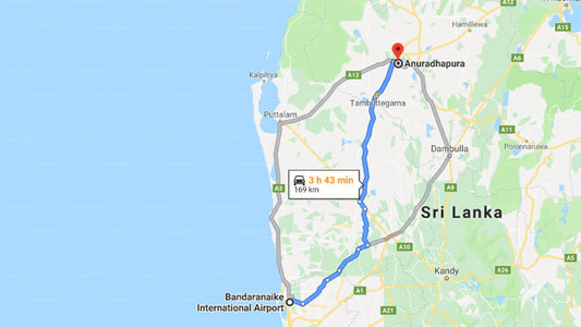 Transfer between Colombo Airport (CMB) and Rajarata Lodge, Anuradhapura