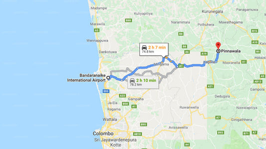 Transfer between Colombo Airport (CMB) and Hotel Pinnalanda, Pinnawala