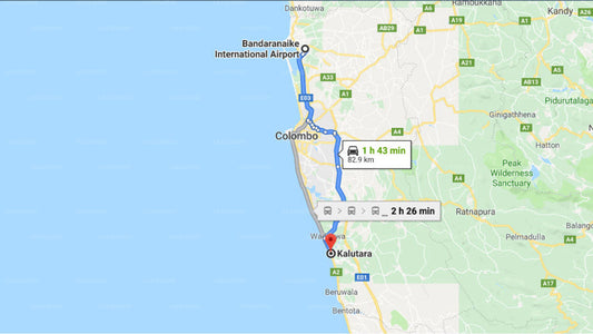 Transfer between Colombo Airport (CMB) and Green Shadows Beach Hotel, Kalutara