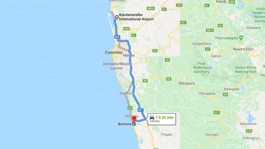 Transfer between Colombo Airport (CMB) and Yellow Elephant Riverside, Bentota