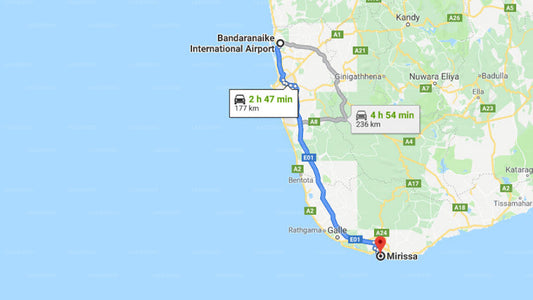 Transfer between Colombo Airport (CMB) and Ballena Regency, Mirissa