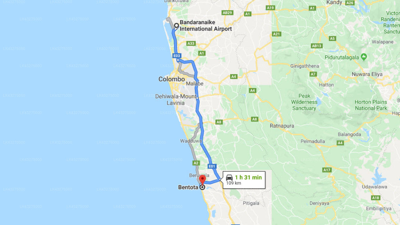 Transfer between Colombo Airport (CMB) and Canal Villa, Bentota