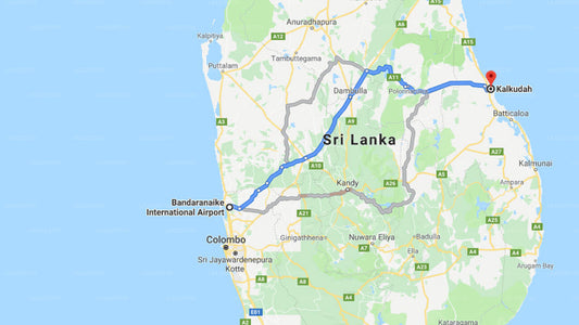 Transfer between Colombo Airport (CMB) and Karpaha Sands, Kalkudah