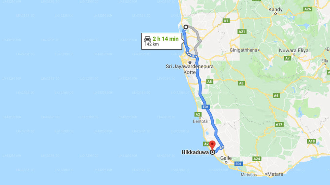 Transfer between Colombo Airport (CMB) and 33 Lake Terrace, Hikkaduwa